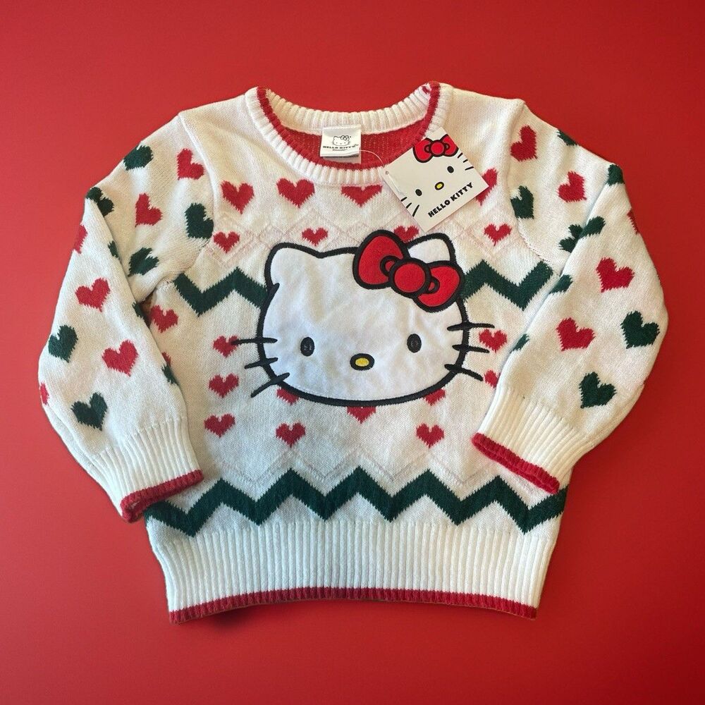 NWT Hello Kitty Girls Sweater 4T Red White Hearts Holiday Christmas Festive